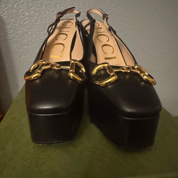 Gucci Black and Gold Platform Shoes with Chunky Sole and Slip-On wear one time - Picture 1 of 4
